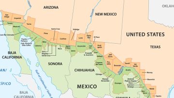 El mapa muestra los los 44 condados fronterizos estudiados en los cuatro estados de la frontera de EE.UU. en la región.