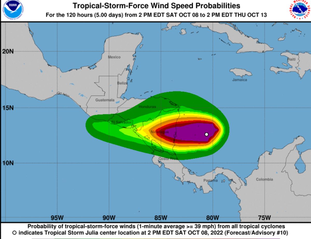 Tropical storm Julia becomes a hurricane and threatens Nicaragua