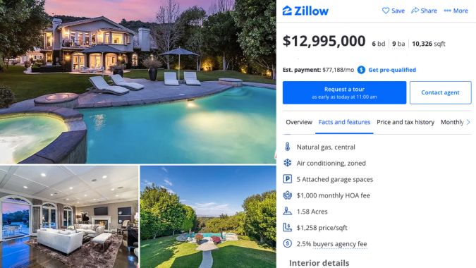 Así luce por dentro y por fuera la aún mansión de Leah Remini en Studio City (Zillow)