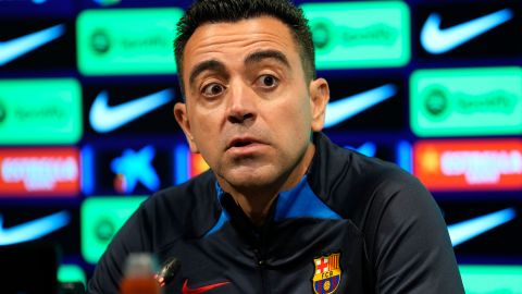 Xavi Hernández durante una rueda de prensa en la ciudad deportiva del FC Barcelona.