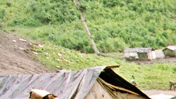 Un grupo de soldados de la Contra de la Resistencia Nicaragüense (RN) en el campamento "Jorge Salazar Uno" realiza su entrenamiento físico diario el 09 de enero de 1989.