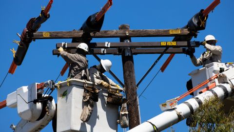 VENTURA, CA - MAY 13: A Southern California Edison crew installs a new overhead switch for circuit reliability on May 13, 2020 in Ventura, California. During the coronavirus (COVID-19) pandemic Edison is focused only on essential work to maintain the grid. According to Skylar Graybill, interim district manager for Ventura, with so many more people at home, they are focused on public safety and circuit reliability. Graybill says, "With our crews, we practice a daily wellness screening and we keep our crews in the same pods...that helps to minimize contact...This is the principal the fire departments are using and it's the same for us... We also have some sequestered crews of vital workers. They are living in RVs in a central zone and are more isolated from contact." (Photo by Brent Stirton/Getty Images)