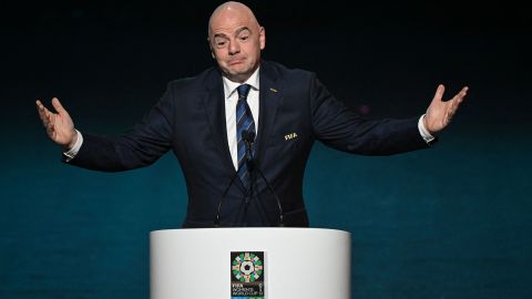 El presidente de la FIFA, Gianni Infantino durante la ceremonia del sorteo de fútbol para la Copa Mundial Femenina de la FIFA 2023.