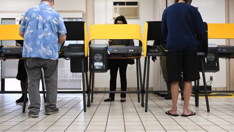 Voters cast their ballots in the US midterm election, at a voting center in Marina Del Rey community of unincorporated Los Angeles County, California, on November 8, 2022. (Photo by Patrick T. FALLON / AFP) (Photo by PATRICK T. FALLON/AFP via Getty Images)