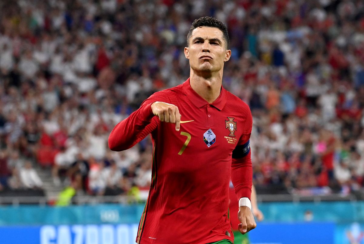 Cristiano Ronaldo celebrating a goal with the Portugal National Team.