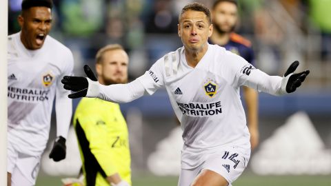 Javier 'Chicharito Hernández celebrando un gol con LA Galaxy en la MLS.