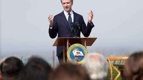 SAN FRANCISCO, CALIFORNIA - OCTOBER 06: (L-R) California Gov. Gavin Newsom speaks during a press conference on October 06, 2022 in San Francisco, California. California Gov. Gavin Newsom was joined by the governors of Washington, Oregon and the premier of British Columbia to sign a new climate agreement to further expand the region’s climate partnership. (Photo by Justin Sullivan/Getty Images)
