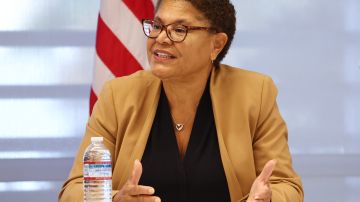 BURBANK, CALIFORNIA - NOVEMBER 03: Los Angeles Democratic mayoral candidate Rep. Karen Bass (D-CA) speaks at a forum with IATSE union members on entertainment jobs on November 03, 2022 in Burbank, California. Bass is in a tight runoff race with Democratic mayoral candidate Rick Caruso, a billionaire real estate developer who was registered as a Republican in 2019. (Photo by Mario Tama/Getty Images)