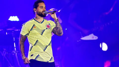 El cantante Maluma durante un show en el Fan Festival de Qatar 2022.