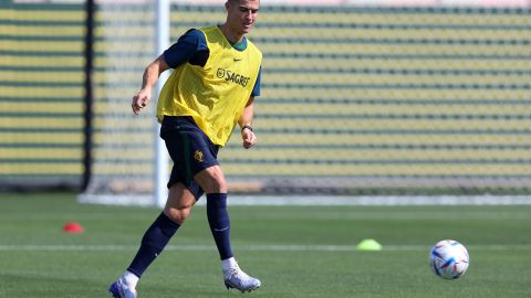 Cristiano Ronaldo en el entrenamiento de la Selección de Portugal.