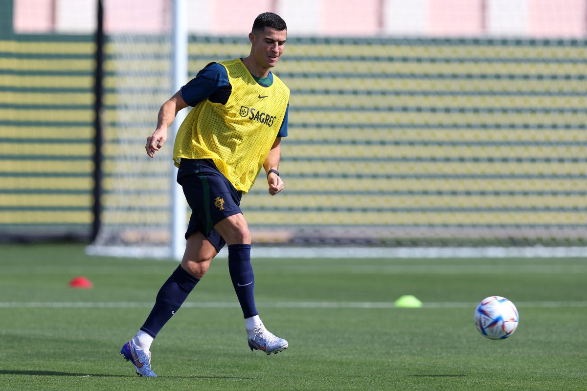 Cristiano Ronaldo en el entrenamiento de la Selección de Portugal.