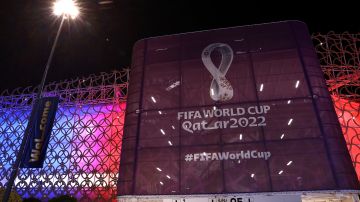 Pancarta del Mundial de Qatar 2022 en Doha.