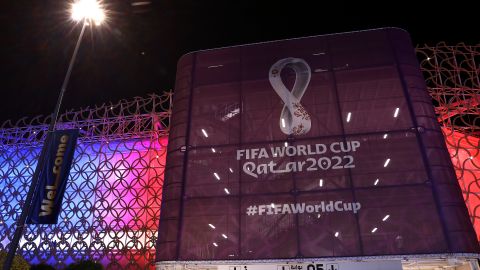 Pancarta del Mundial de Qatar 2022 en Doha.