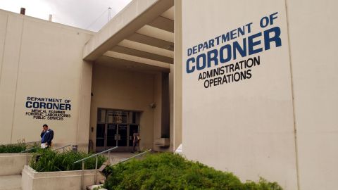 404036 01: A man exits the Los Angeles County Coroners office April 16, 2002 in Los Angeles, CA. Some coroner employees, represented by Service Employee Union International Local 660, have complained about the departments practice of storing some bodies for up to seven years as well as allegedly endangering the surrounding community by dumping bodily fluids, which may contain pathogens, down an ordinary drain. In addition, exterminators continue rodent control in a long-term storage vault, known as the 600 series crypt, which was invaded by corpse-chewing rats earlier this year. Reports allege that some remains were found in the drainage system, presumably carried there by rats. (Photo by David McNew/Getty Images)