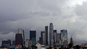 LOS ANGELES, CA - JANUARY 22: Storm clouds gather over downtown Los Angeles on January 22, 2010 in Los Angeles, California. National Weater Service forecasters said showers would be heavy at times today, and scattered thunderstorms were expected in mountain areas. (Photo by Kevork Djansezian/Getty Images)