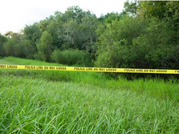 NORTH PORT, FL - OCTOBER 20: Police tape restricts access to Myakkahatchee Creek Environmental Park on October 20, 2021 in North Port, Florida. The FBI announced human remains and personal items belonging to Brian Laundrie have been found there. Officials have been searching for Brian Laundrie in connection with the death of his fiance Gabby Petito, whose body was found in Wyoming. (Photo by Mark Taylor/Getty Images)