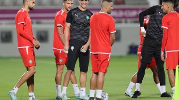Jugadores de Marruecos entrenando antes del partido ante Portugal en Qatar 2022.