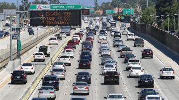 Traffic flows east on the Interstate 10 freeway down FasTrak express lanes (L) and regular lanes in Los Angeles on September 18, 2019. - President Donald Trump announced on September 18 that his administration is revoking California's authority to set its own stricter emissions standards, days before a major UN summit on averting climate change disaster. (Photo by Frederic J. BROWN / AFP) (Photo credit should read FREDERIC J. BROWN/AFP via Getty Images)