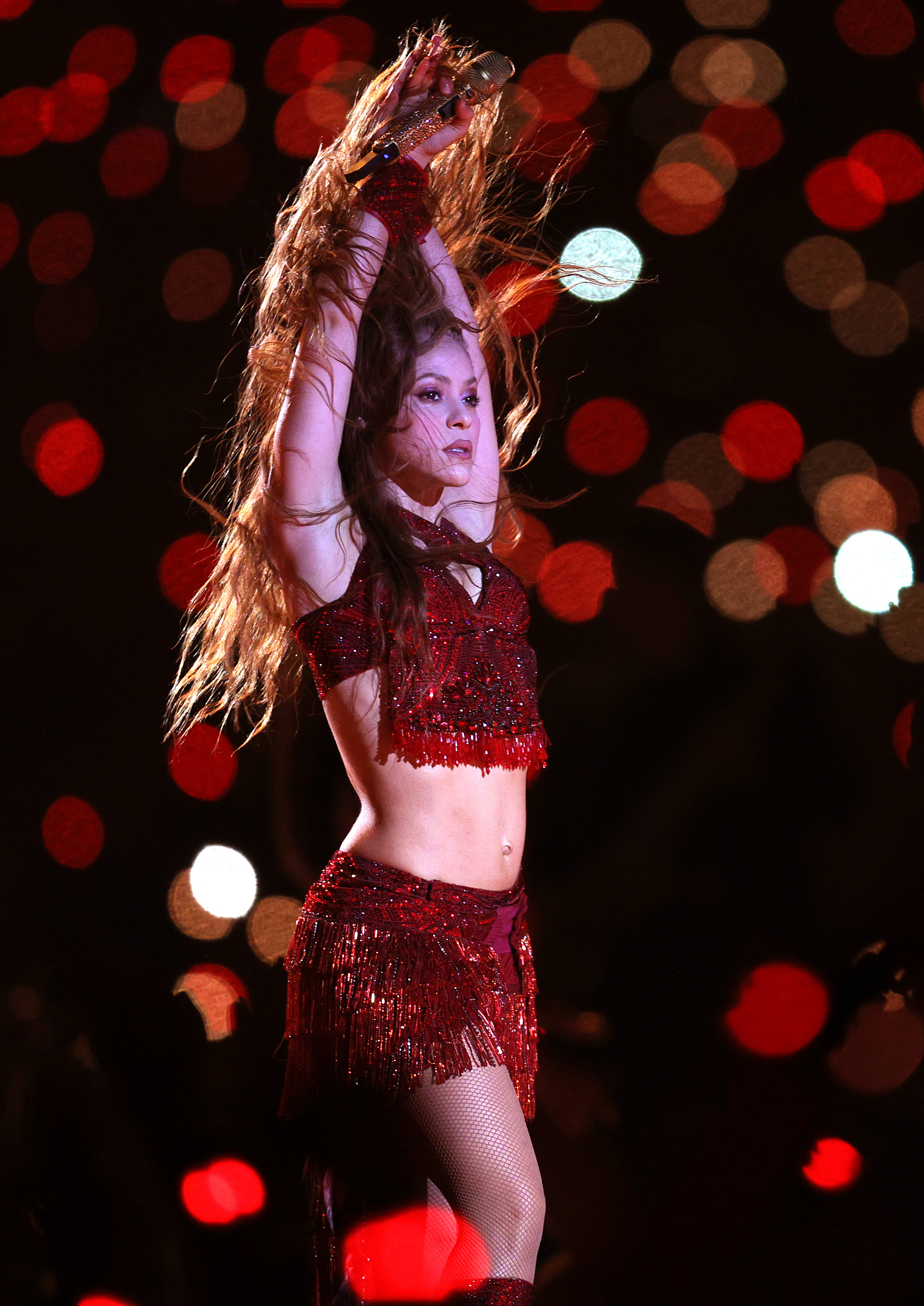 MIAMI, FLORIDA - FEBRUARY 02: Colombian singer Shakira performs during the Pepsi Super Bowl LIV Halftime Show at Hard Rock Stadium on February 02, 2020 in Miami, Florida. (Photo by Tom Pennington/Getty Images)