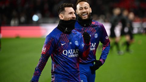 Messi y Neymar en el entreno del PSG ante Rennes.