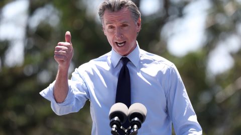 OAKLAND, CALIFORNIA - AUGUST 12: California Gov. Gavin Newsom speaks during a visit to Chabot Space & Science Center with U.S. Vice President Kamala Harris on August 12, 2022 in Oakland, California. Kamala Harris wrapped up a two day trip to Northern California with a tour of the Chabot Space & Science Center. (Photo by Justin Sullivan/Getty Images)