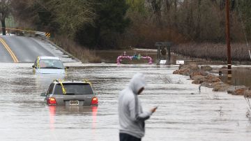 WINDSOR, CALIFORNIA - JANUARY 09: Cars are submerged in floodwater after heavy rain moved through the area on January 09, 2023 in Windsor, California. The San Francisco Bay Area continues to get drenched by powerful atmospheric river events that have brought high winds and flooding rains. The storms have toppled trees, flooded roads and cut power to tens of thousands. Storms are lined up over the Pacific Ocean and are expected to bring more rain and wind through the end of the week. (Photo by Justin Sullivan/Getty Images)