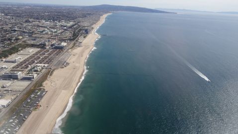 Aerial view of Dockweiler Beach Near Los Angeles International Airport seen on March 5, 2018. / AFP PHOTO / Daniel SLIM (Photo credit should read DANIEL SLIM/AFP via Getty Images)