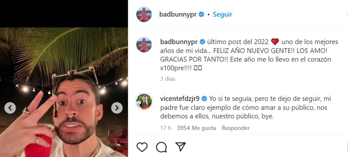 Vicente Fernández Jr. reprueba la actitud de Bad Bunny con fan y pone como  ejemplo al “Charro de Huentitán” - La Opinión