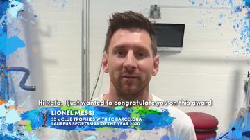 Messi felicita a Rafael Nadal por ganar el premio Laureus World Sportsman en 2021.