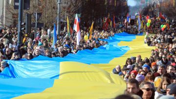 Protesta contra la invasión rusa a Ucrania en Vilnius, Lituania, el 11 de marzo de 2022.