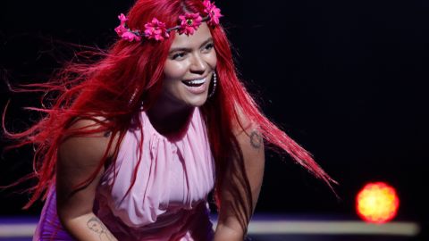 Colombian singer Karol G performs during the 62nd Viña del Mar International Song Festival in Viña del Mar, Chile on February 19, 2023. (Photo by FRANCESCO DEGASPERI / AFP) (Photo by FRANCESCO DEGASPERI/AFP via Getty Images)