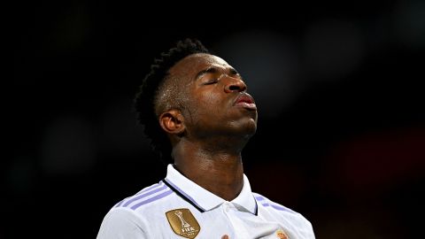 Vinícius Jr. celebrando un gol ante Liverpool en la Champions League.