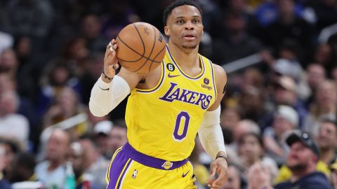 Russell Westbrook durante un partido de Los Angeles Lakers.