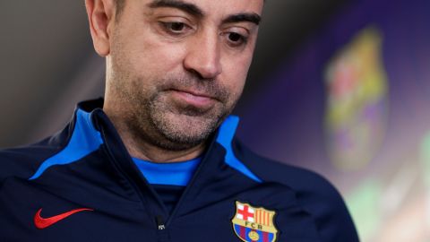 Xavi Hernández en una rueda de prensa del FC Barcelona.