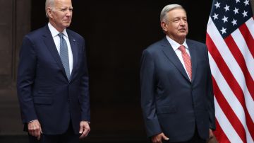 MEXICO CITY, MEXICO - JANUARY 09: U.S. President Joe Biden and President of Mexico Andres Manuel Lopez Obrador poses during a welcome ceremony as part of the '2023 North American Leaders' Summit at Palacio Nacional on January 09, 2023 in Mexico City, Mexico. President Lopez Obrador, USA President Joe Biden and Canadian Prime Minister Justin Trudeau gather in Mexico from January 9 to 11 as part of the 10th North American Leaders' Summit. The agenda includes topics on the climate change, immigration, trade and economic integration, security among others. (Photo by Hector Vivas/Getty Images)