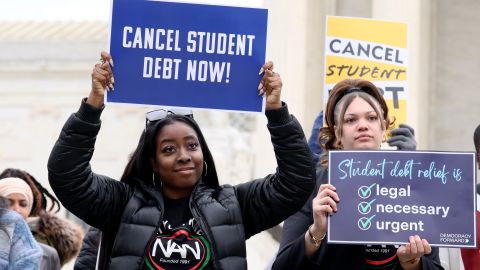 WASHINGTON, DC - FEBRUARY 28: Student loan borrowers and advocates gather for the People's Rally To Cancel Student Debt During The Supreme Court Hearings On Student Debt Relief on February 28, 2023 in Washington, DC. (Photo by Jemal Countess/Getty Images for People's Rally to Cancel Student Debt ) WASHINGTON, DC - FEBRUARY 28: Student loan borrowers and advocates gather for the People's Rally To Cancel Student Debt During The Supreme Court Hearings On Student Debt Relief on February 28, 2023 in Washington, DC. (Photo by Jemal Countess/Getty Images for People's Rally to Cancel Student Debt )