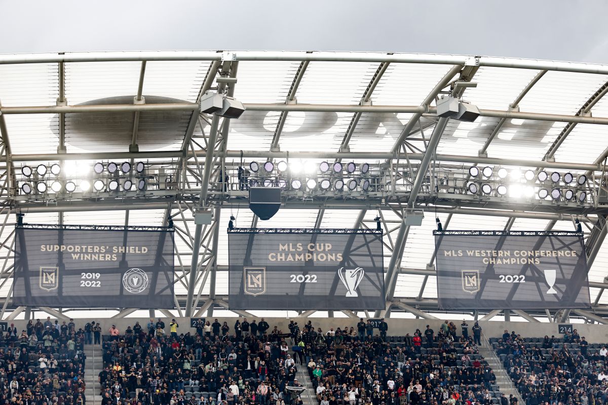 LOS ANGELES, CALIFORNIA - MARCH 04: General view of the championship banner presented before the game between 