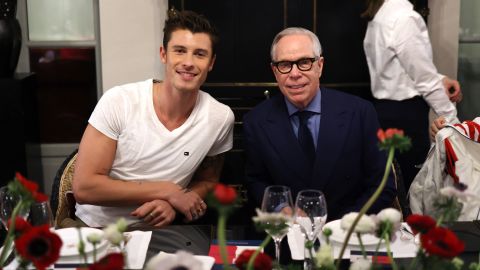 MILAN, ITALY - MARCH 24: Shawn Mendes and Tommy Hilfiger attend the Tommy X Shawn - The "Classics Reborn" global activation on March 24, 2023 in Milan, Italy. (Photo by Pietro S. D'Aprano/Getty Images for Tommy)