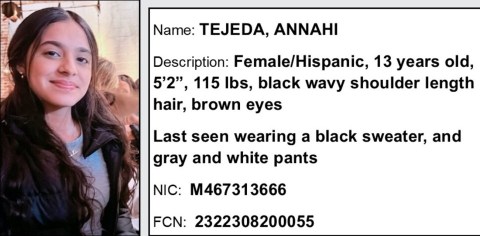 El Departamento del Sheriff del Condado de Los Ángeles pide ayuda para localizar a Annahí Tejeda.