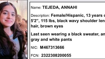 El Departamento del Sheriff del Condado de Los Ángeles pide ayuda para localizar a Annahí Tejeda.