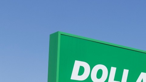 Imagen de un letrero de color verde con letras blancas de Dollar Tree y en el fondo el acceso a una tienda.