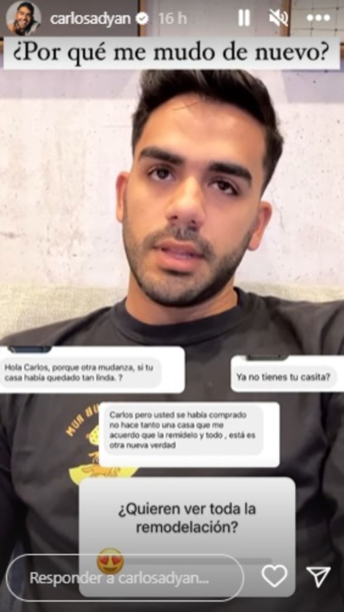 Carlos Adyan se vuelve a mudar de casa (Carlos Adyan/Instagram)