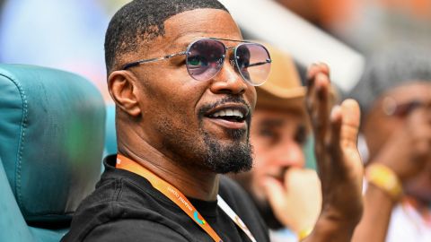 US actor Jamie Foxx attends the mens quater-final match between Christopher Eubanks of the US and Daniil Medvedev of Russia at the 2023 Miami Open at Hard Rock Stadium in Miami Gardens, Florida, on March 30, 2023. (Photo by CHANDAN KHANNA / AFP) (Photo by CHANDAN KHANNA/AFP via Getty Images)