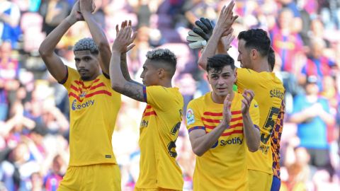 Jugadores del FC Barcelona celebran la victoria ante Atlético de Madrid.