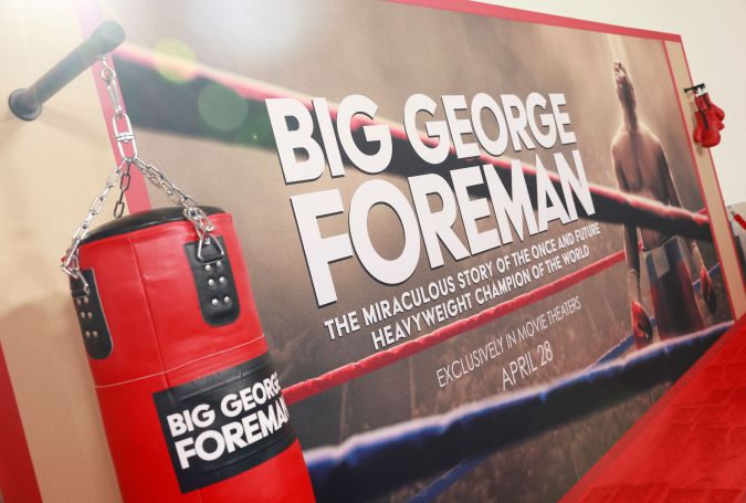 A view of the red carpet at the world premiere of "Big George Foreman: The Miraculous Story of the Once and Future Heavyweight Champion of the World," at Regal LA Live in Los Angeles, California, on April 26, 2023. (Photo by Michael Tran / AFP) (Photo by MICHAEL TRAN/AFP via Getty Images)
