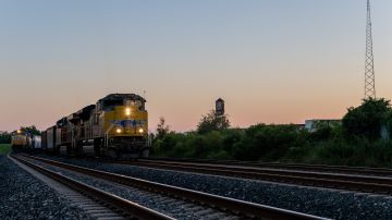 HOUSTON, TEXAS - SEPTEMBER 14: Freight trains travel through Houston on September 14, 2022 in Houston, Texas. Rail carriers across the country are cutting shipments and Amtrak has begun stopping passenger routes as a national railroad strike looms. (Photo by Brandon Bell/Getty Images)