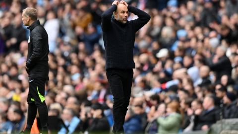 Pep Guardiola durante un partido del Manchester City.