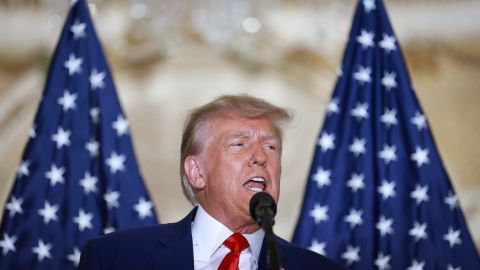 WEST PALM BEACH, FLORIDA - APRIL 04: Former U.S. President Donald Trump speaks during an event at the Mar-a-Lago Club April 4, 2023 in West Palm Beach, Florida. Trump pleaded not guilty in a Manhattan courtroom today to 34 counts related to money paid to adult film star Stormy Daniels in 2016, the first criminal charges for any former U.S. president. (Photo by Joe Raedle/Getty Images)