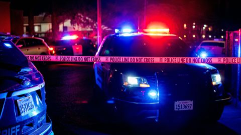 Police tape blocks off the crime scene outside a church where a man shot dead four people, including three of his children, before turning the gun on himself, February 28, 2022 in Sacramento, California. - A father shot dead three of his own children on February 28 before turning the gun on himself in a US church, police said. A fifth person also died in the shooting in Sacramento, California, though it was not clear if that person was related to what police said was a domestic incident. (Photo by Andri Tambunan / AFP) (Photo by ANDRI TAMBUNAN/AFP via Getty Images)