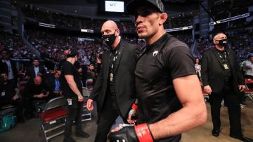 HOUSTON, TEXAS - MAY 15: Tony Ferguson exits the Octagon after losing to Beneil Dariush during their Lightweight Bout at the UFC 262 event at Toyota Center on May 15, 2021 in Houston, Texas. (Photo by Carmen Mandato/Getty Images)